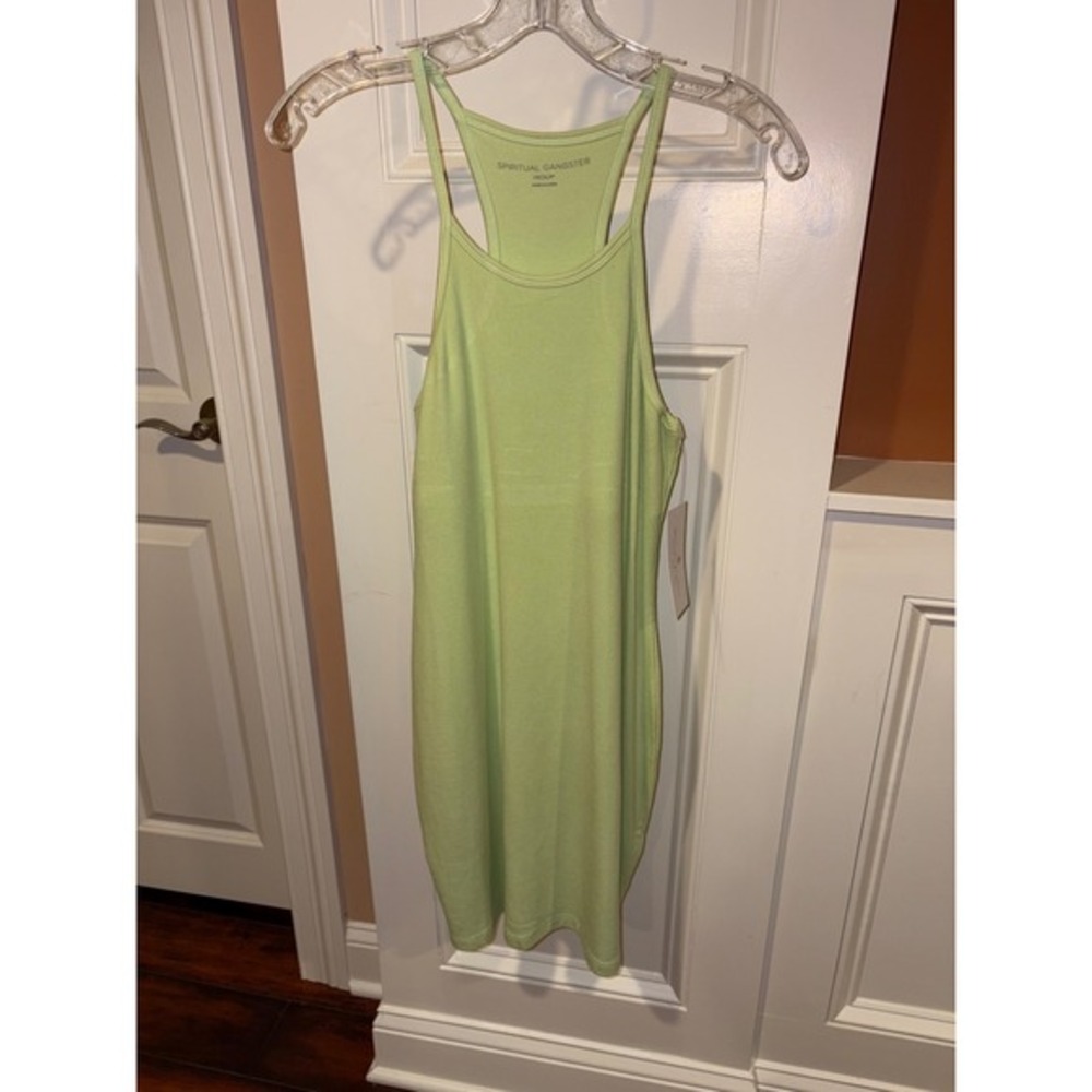New Spiritual Gangster Ribbed Tank Dress Medium Green Bodycon Mini Athleisure‎